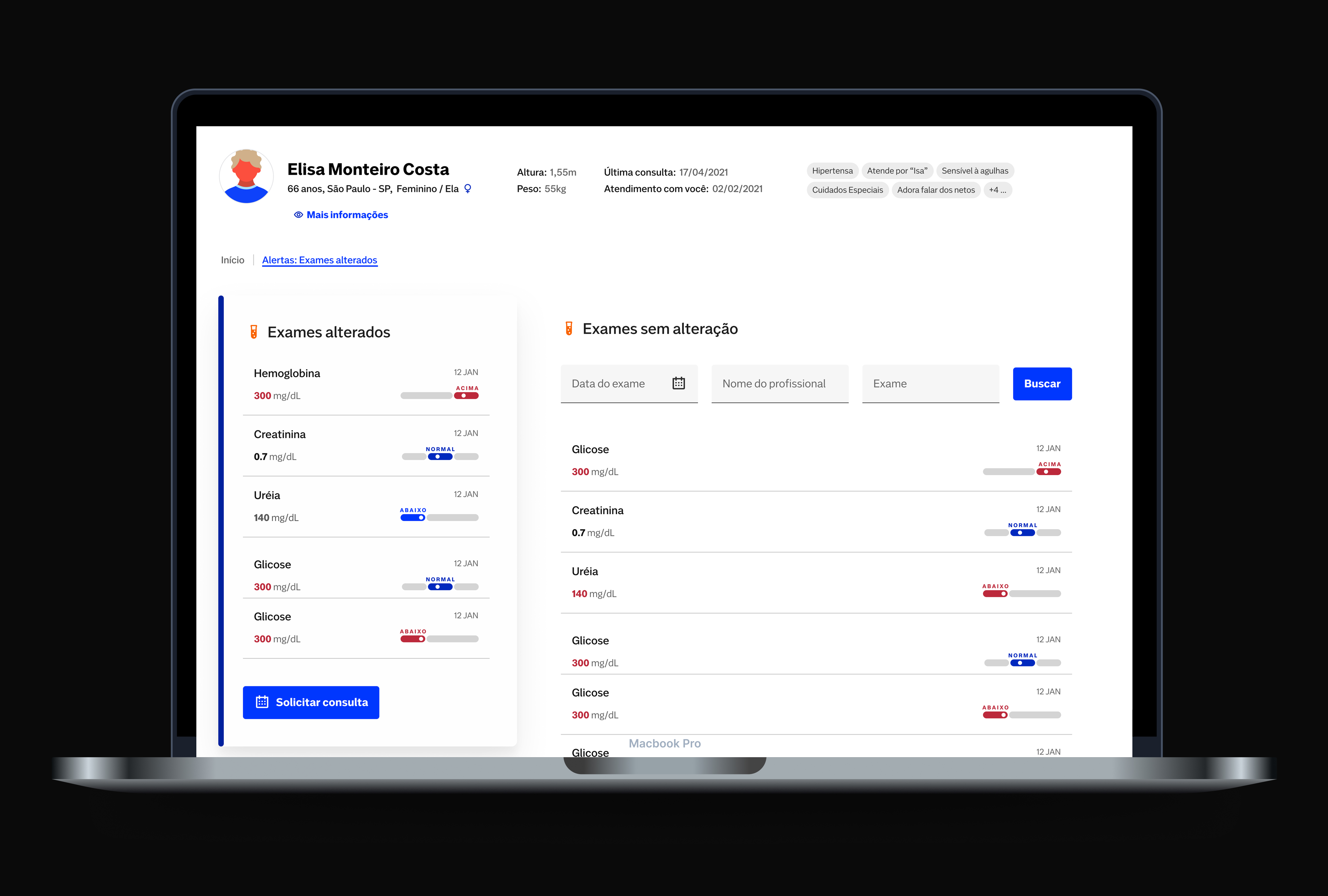 Nav Pro — Exames alterados · AI-powered patient alerts