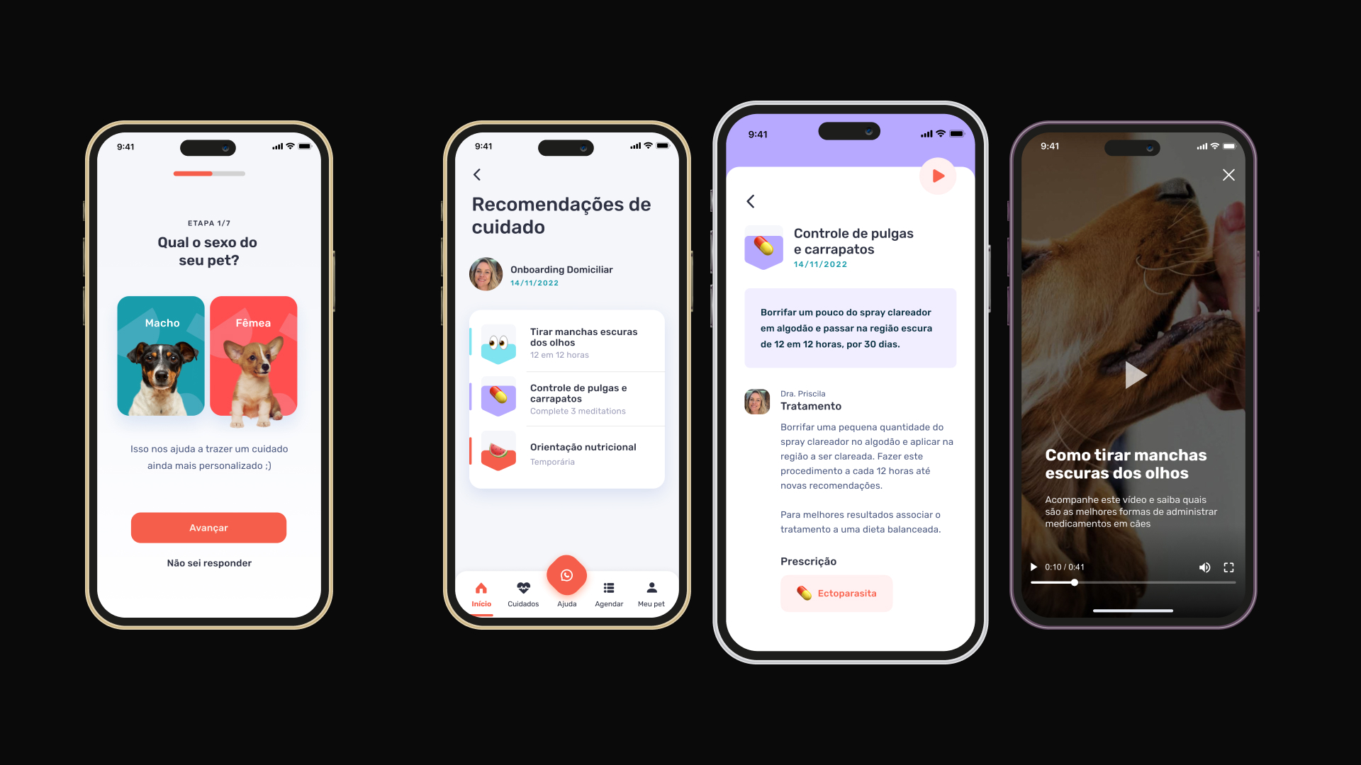 Nina Pet Health — Onboarding, care recommendations and treatment screens